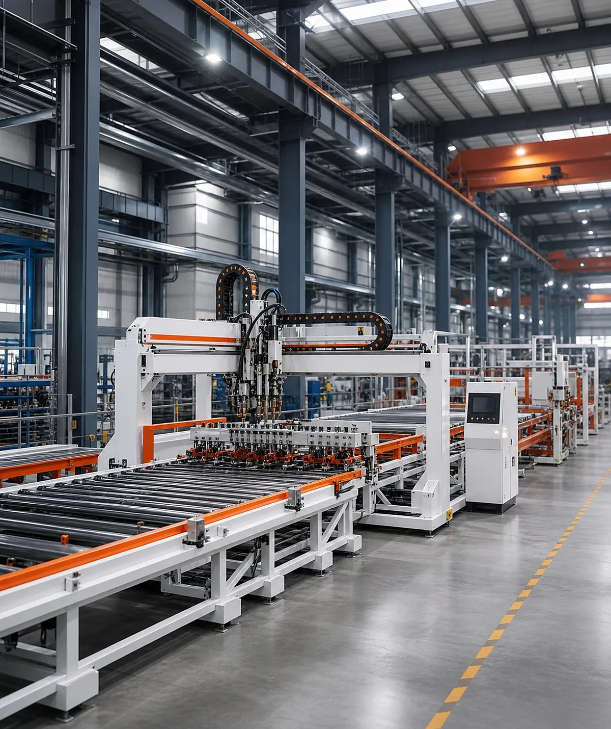 Automated welding equipment production line in a clean modern industrial workshop